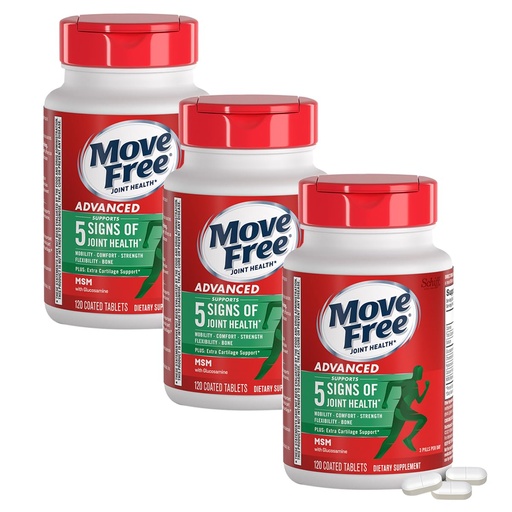 [BRSWGCDQPMIWKCDX] Move Free Advanced Glucosamine Chondroitin MSM Joint Support Supplement, Supports Mobility Comfort Strength Flexibility & Bone - 120 Count (Pack of 3)