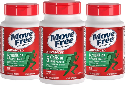 [BRSWGCDQPMIWKCDX] Move Free Advanced Glucosamine Chondroitin MSM Joint Support Supplement, Supports Mobility Comfort Strength Flexibility & Bone - 120 Count (Pack of 3)
