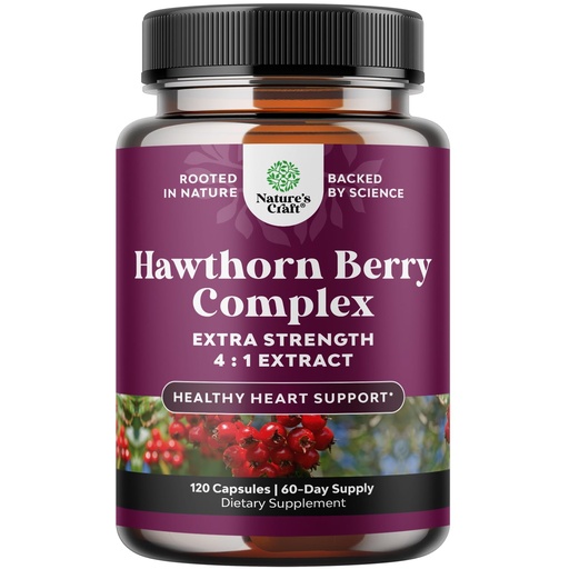 [BRSRMYLQBYMRS23G] High Strength Hawthorn Berry Capsules - Pure Antioxidant Hawthorn Berry Supplement with Leaf & Flower Extract 4:1 for Healthy Heart & Digestion - Energy Support for Men & Women - 120 Count Pack