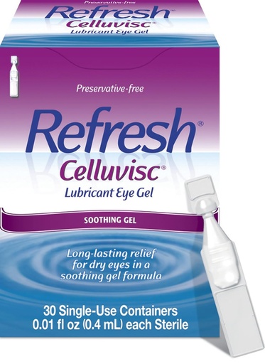 [BRSWIYQCCMMQKGDU] Refresh Celluvisc Lubricant Eye Gel For Dry Eyes, Preservative-Free Drops, 0.01 Fl Oz Single-Use Containers, 30 Count