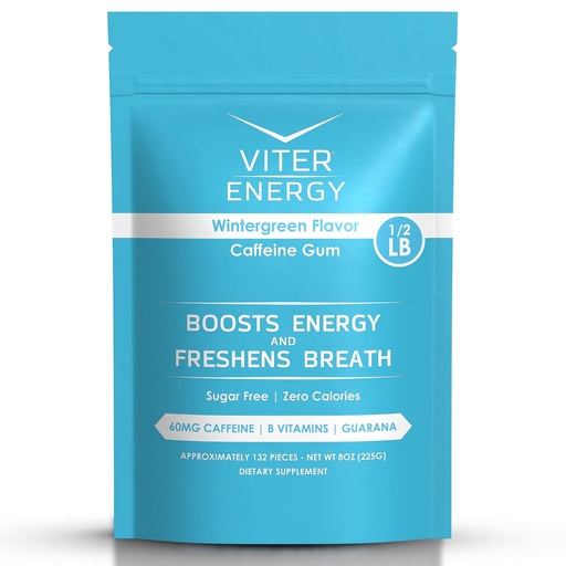 [BRSWYA33CQFAEEQU] Viter Energy Caffeinated Gum 60mg Caffeine, B Vitamins, Guarana, Sugar Free. (Wintergreen, 8oz, Bulk Bag)