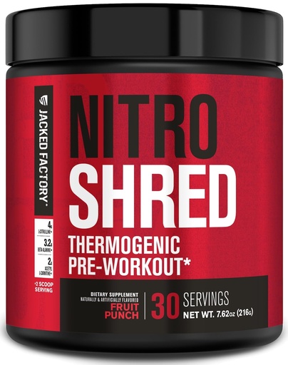 [BRSWGBICO4AW2ETA] Jacked Factory NITROSURGE Shred Pre Workout Supplement - Energy Booster, Instant Strength Gains, Sharp Focus, Powerful Pumps - Nitric Oxide Booster & PreWorkout Powder - 30Sv, Fruit Punch