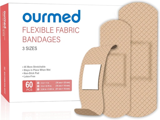 [BRSROCY2DEOQKFD4] Flexible Fabric Adhesive Bandages,60 Count, Latex Free First Aid Bandage with Non-Stick Pad for Wound Care, Cuts, Scrapes, Blisters, Assorted Sizes