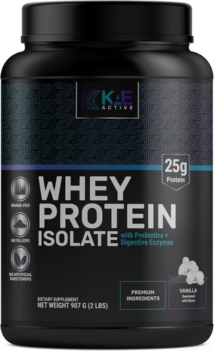 [BRSRAYACOYFGKHTJ] KAE Active Easily Digestible Vanilla Grass-Fed Whey Protein Isolate Powder. Clean Formula with only 5 Ingredients. 25g of Protein.