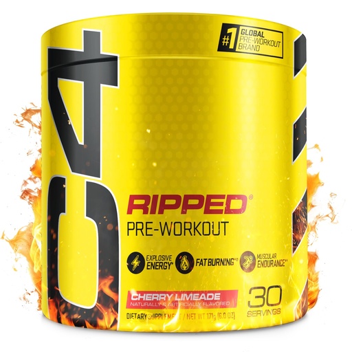 [BRSWICQPAJ6GA3LI] C4 Ripped Pre Workout Powder for Energy, Beta Alanine, Zero Sugar Energy Supplement Preworkout for Men & Women - 150mg Caffeine + Creatine-Free - Cherry Limeade - 30 Servings