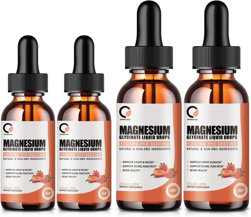 [BRSRAGL3CQIBS2YV] Magnesium Glycinate Liquid Drops,1000 mg Liquid Magnesium Supplement med Bromelain, Vitamin B6 C D, High Absorption Magnesium Komplex för natt, Muscle & Energy Support