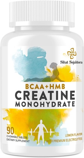 [BRSRA2YQPMGQ43TD] 8-in-1 Creatine Monohydrate with BCAA & HMB, 5000 mg for Men & Women, Creatine Chews for Muscle, Recovery, Endurance & Strength, High Absorption, Lemon Flavor, Sugar-Free, 90 Tablets