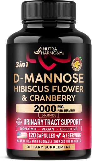 [BRSRAYL3OEIAMCDU] D-Mannose 2000mg met Cranberry & Hibiscus - Klinisch geteste sterkte voor urinetrekgezondheid - Supplement voor vrouwen - Blader, lever & Microflora Ondersteuning - Made in USA - Vegan, 120 Capsules