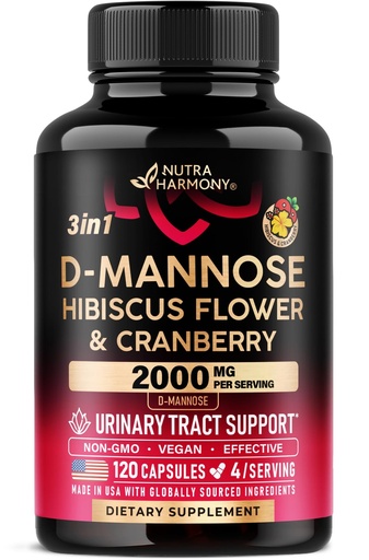 [BRSRAYL3OEIAMCDU] D-Mannose 2000mg with Cranberry & Hibiscus - Clinically Tested Strength for Urinary Tract Health - Supplement for Women - Bladder, Liver & Microflora Support - Made in USA - Vegan, 120 Capsules