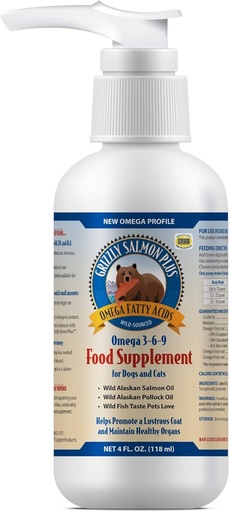 [BRSWIYT3AIFQM3DG] Grizzly Salmon Oil Cat Food Supplement Omega 3 Kwasy tłuszczowe, 4 oz