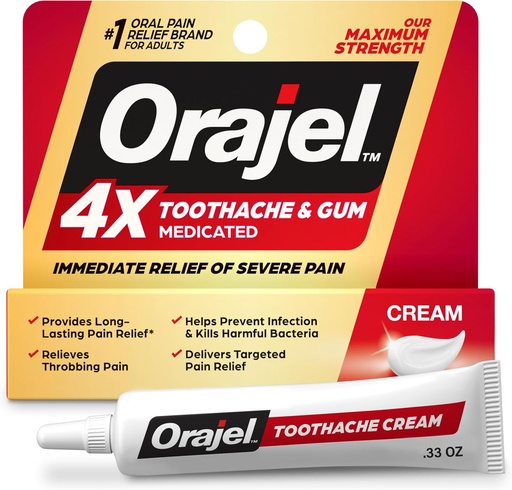 [BRSWYEILCJ6G2GTP] Orajel 4X for Toothache & Gum Pain: Severe Cream Tube 0.33oz- From Oral Pain Relief Brand