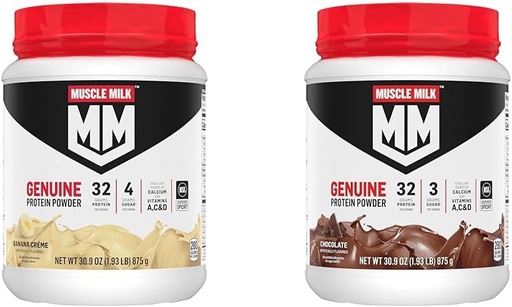 [BRSRAY33AACRAFY7] Muscle Milk Genuine Protein Powder Bundle, Banana Crème 1.93 Pounds 12 Servings 32g Protein and Chocolate 1.93 Pounds 12 Servings 32g Protein