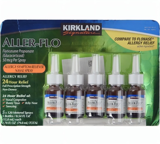 [BRSWYAD3CANRUYIV] Kirkland Signature Aller-Flo Fluticasone Propionate (Glucorticoid) 5 Bottles x 120 Metered Sprays 0.54 Fl OZ per Bottle (15.8 mL x 5) 2.70 OZ Total (79 mL Total) 600 Total Sprays Total, 1-Pack
