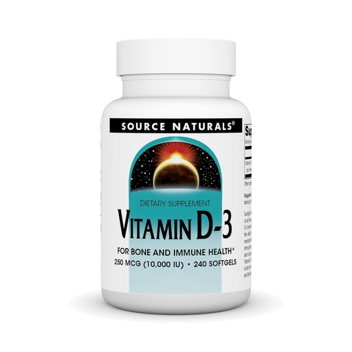 [BRSWGZT6BMAQO3TZ] Source Naturals Vitamin D-3, Supports Bone & Immune Health*, 250 mcg (10,000 IU) - 240 Softgels
