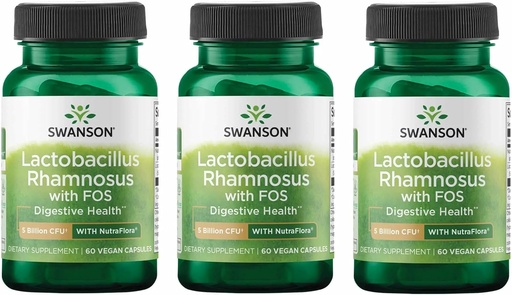 [BRSWGAANOIFQ4C3D] Swanson Lactobacillus Rhamnosus with FOS - Probiotic Supplement Supports Digestive Health - 5 Billion CFU - Promotes GI Tract Health During Travel - (60 Veggie Caps) 3 Pack