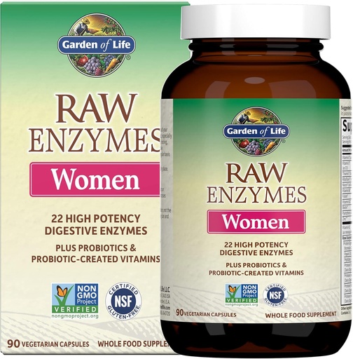 [BRSWIZQBOEIBKCTG] Jardín de la vida 22 Enzimas digestivas para mujeres con bromelaina, papaína, lactasa y probióticos " Vitaminas B12, Biotina " Zinc – RAW Enzymes – No GMO, Libre de gluten, Vegetariano, 90 cápsulas