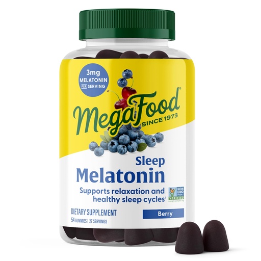 [BRSWYFQDABYQIAD6] MegaFood Melatonin Gummies - Melatonin 3mg per Serving to Help Relax & Fall Asleep – Sleep Gummies for Adults - Berry Flavor, Non-GMO, Certified Vegan - 54 Count (27 Servings)