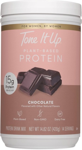 [BRSRMEAZDICQAAL4] Tone It Up Plant Based Protein Powder I Dairy Free, Gluten-Free, Kosher, Non-GMO Pea & Chia Seed Protein and Oat Milk I for Women I 14 Servings, 15g of Protein – Chocolate