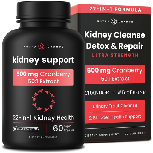 [BRSROYD5DIDQAGTZ] Kidney Cleanse Detox | 22-in-1 Kidney Support Supplement | Cranberry Pills Extract | Extra Strength Repair & Flush Premium Formula | Urinary Tract Health for Women & Men | 60 Vegan Capsules
