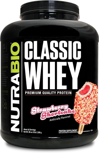 [BRSWGBANAF4GMETA] NutraBio Classic Whey Protein Pulver - Keine Füllstoffe, Künstliche Farben, Konservierungsstoffe - Niedriger Glycemic Index - Erdbeer Shortcake, 5 Pfund