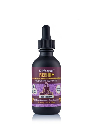 [BRSWGHANAUPGO2DO] Life Cykel - Reishi Mushroom Extract w/Kakadu Plum- Adaptogen for Sleep Help, Relaxation & Cellular Support- 100% Organic Mushrooms, Antioxidants Vitamin C, 2oz (Packaging May Vary)