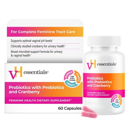 [BRSWIGQ2BYNGCFT4] vH essentials Probiotics with Prebiotics and Cranberry Feminine Health Supplement - 60 Capsules