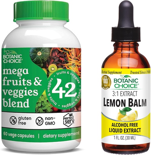 [BRSROEAFOIFAAHLL] Botanic Choice Mega Fruits and Veggies Blend (60 cápsulas) + Lemon Balm Tincture (1 fl oz)