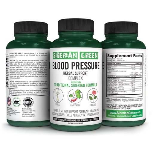 [BRSRMFINO4GQOFI2] Siberian Green Blood Cardio Pressure Herbal Support - Hawthorn, Hibiscus, Garlic - 60 Capsules - Traditional Siberian Formula
