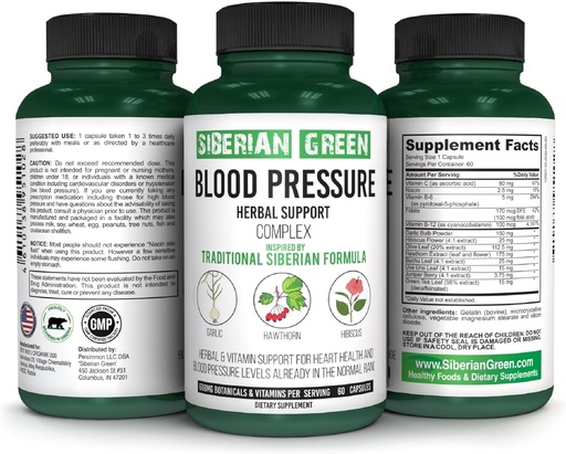 [BRSRMFINO4GQOFI2] Siberian Green Blood Cardio Pressure Herbal Support - Hawthorn, Hibiscus, Garlic - 60 Capsules - Traditional Siberian Formula