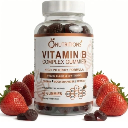 [BRSWYEAHOINA4DQ7] O NUTRITIONS Vitamin B Complex Gummies for Women & Men – High Potency B12 (833% DV) & Biotin – Energy, Mood & Metabolism Support – Vegan Strawberry Gummy Vitamins – 60 Gummies, 2-Month Supply