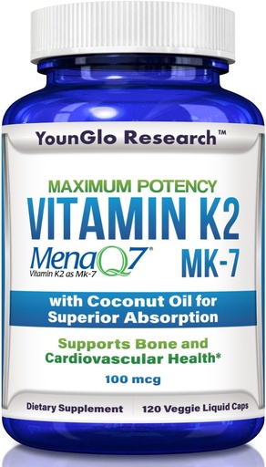 [BRSWKZAZOUOGMHY5] Vitamina K2 MK7 (MenaQ7) 100 mcg w/Coconut Petroli per a l' aviació superior, Salut Dietary suplementari, 120 Vegan Liquid Capules per donar suport a Bone Wars i densitat per a dones adults i homes