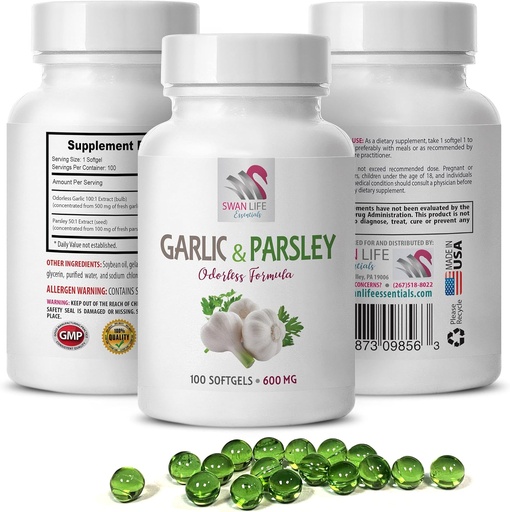[BRSRMFLQOJ5QAEQZ] anti-oxidant supplements - GARLIC AND PARSLEY ODORLESS FORMULA - garlic supplements, garlic and parsley supplements, parsley supplements, odorless garlic supplements, parsley - 1B 100 Softgels