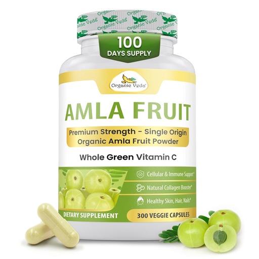[BRSRO2YEPJ6RSYDV] Organic Veda Amla Capsules - 1500mg, 300 Capsules - Natural Vitamin C Supplement with Antioxidants, Polyphenol for Immunity, Skin Glow & Hair Growth - Single Origin Premium Organic Amla Fruit Powder