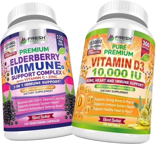 [BRSWYBAOCAMRMGY3] FRESH HEALTHCARE Elderberry Immune Support and Vitamin D3 10,000 IU - Bundle