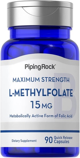 [BRSRMZIFOQMAME3J] Piping Rock L Torchfolate 15 mg | 90 Capsules | Max Potency | Active Folic Acid Supplement | Non-GMO, Gluten Free