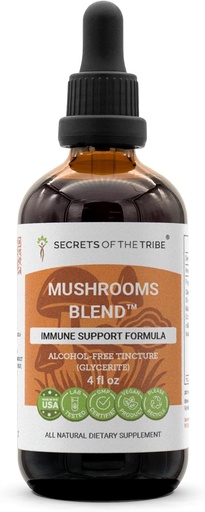 [BRSWEC32BYHQ4DIY] Secrets of the Tribe Mushrooms Blend Alcohol-Free, Glycerite Chaga, Shiitake, Maitake, Cordyceps, Reishi Mushroom. Tincture, Herbal Extract Immune Support Formula 4 OZ
