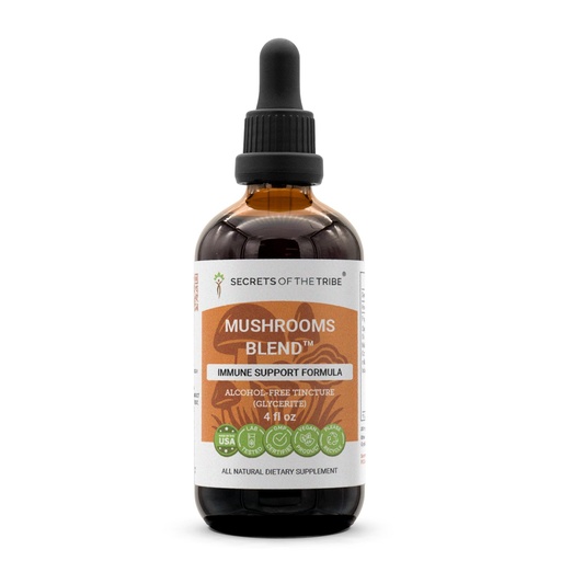 [BRSWEC32BYHQ4DIY] Secrets of the Tribe Mushrooms Blend Alcohol-Free, Glycerite Chaga, Shiitake, Maitake, Cordyceps, Reishi Mushroom. Tincture, Herbal Extract Immune Support Formula 4 OZ
