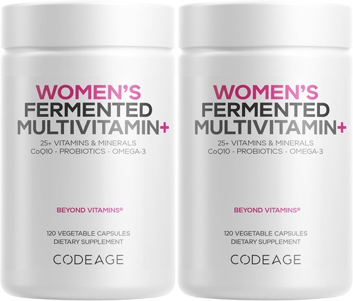 [BRSRM2YOOEDR4CQ6] Codeage kvinners daglige multivitamin, 25+ vitaminer og mineraler, fermentert, organiske hele matvarer, probiotika Supplement - vitamin A, B, C, D, E & K, Omega 3, Sink – Vegan - 2 Pack