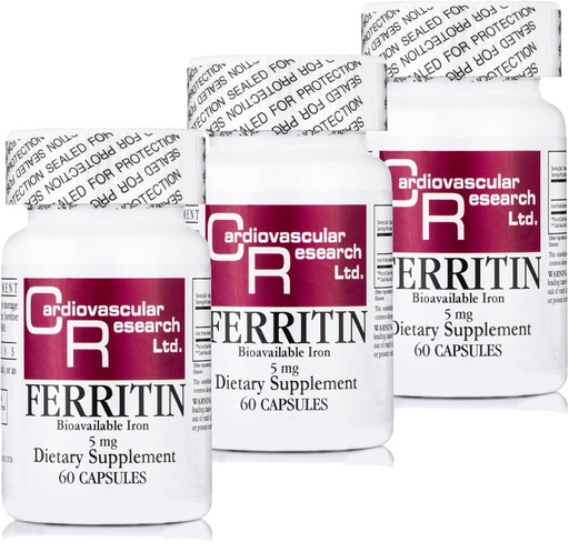 [BRSW2AAHA55GC3DJ] Cardiovascular Research Ferritin Iron Supplement for Women and Men 5 mg 180 Capsules - 3 Bottle Bundle