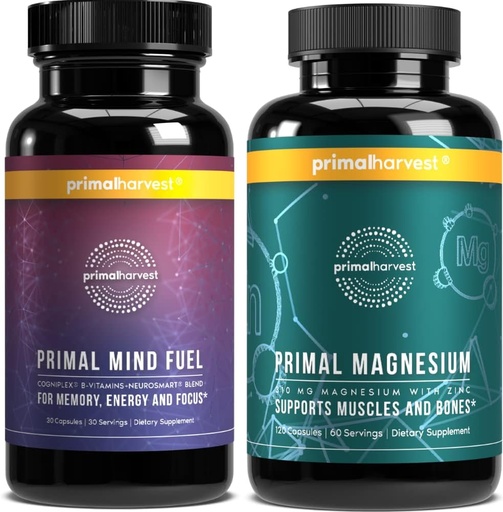 [BRSRMGQDAF7R6G3H] Primal Harvest Mind Fuel & Magnesium Glycinate Supplements for Women and Men Magnesium and Mind Fuel Brain Booster Pills Bundle