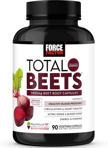 [BRSRAGAEBB7GC3D2] Factor de forza Total Beets Sangue Presión Capsule Beet Root, 1800mg Organic Beet Root Powder Beet Supplement con Hawthorn Berry para apoiar a circulación e fluxo sanguíneo, 90 cápsulas de vexetais