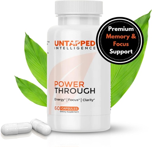 [BRSROAYTOUDWEHI3] Power Through - Nootropic Brain Supplement for Memory and Focus with L-Theanine, Bacopa Monnieri, Rhodiola Rosea, B12, Energy Pills, Mood Support & Best Brain Supplement for Memory Focus
