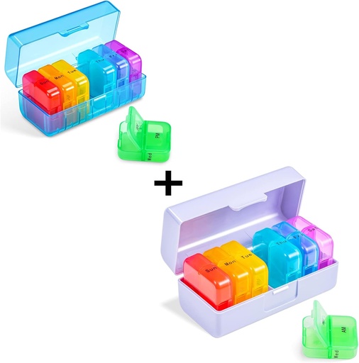 [BRSROYIBBYBBSFDZ] Zoksi Weekly Pill Organizer 2 Times a Day, Rainbow 7 Day Am Pm Pill Box, Daily Am Pm Pill Organizer 7 Day, Portable Vitamin Pill Case, Weekly Pill Box for Fish Oils, Vitamin, Supplement (2 Pack)