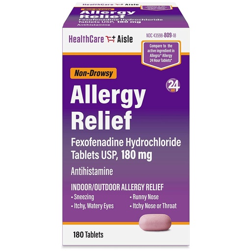 [BRSWGGQNOV7AK2DK] HealthCareAisle Allergy Relief - Fexofenadine Hydrochloride Tablets USP, 180 mg - 180 Tablets - Allergy Medication, Non-Drowsy 24-Hour Relief