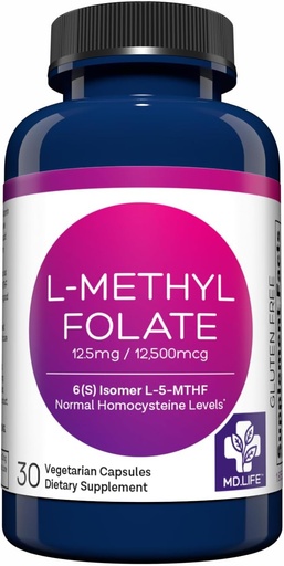 [BRSWG2Q2PIIQO3Y4] MD Life L- Metilfolát 12,5 mg kiegészítés - Professional- Grade Active L Metilfolát kiegészítés - 30 kapszula - L- Metilfolát 12,5mg - Maximális hatáserősség MTHFR W / Essential Amino acids