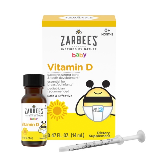 [BRSWKFD3BNYGY234] Zarbee's Vitamin D Drops for Infants, 400IU (10mcg) Baby & Toddler Liquid Supplement, Newborn & Up, Dropper Syringe Included, 0.47 Fl Oz
