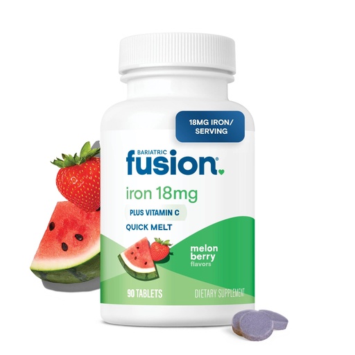 [BRSRAZAHCENBE3TK] Bariatric Fusion Iron Supplement for Women Quick Melt | Sugar Free Dissolvable Chewable Iron Tablets | Ferrous Fumarate 18 mg Iron with Vitamin C | Melon Berry | Gluten, Dairy and Soy Free | 90 Count