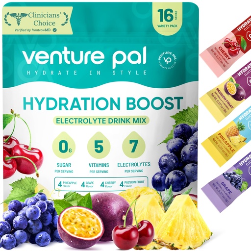 [BRSROHQ2OQIB6ETV] Venture Pal Sugar Free Electrolyte Powder Packets - Liquid Daily IV Drink Mix for Rapid Hydration & Party Recovery | 5 Vitamins & 7 Electrolytes| Keto Friendly | Non-GMO | Certified Vegan | 16 Sticks