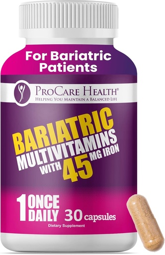 [BRSWKFICPN5QADT2] ProCare Health Bariatric Multivitamin with 45mg Iron (30 Easy to Swallow Capsules) - Once Daily Post-Op Support for Gastric Bypass & Sleeve with 1 Month Supply, No Artificial Colors, Gluten-Free