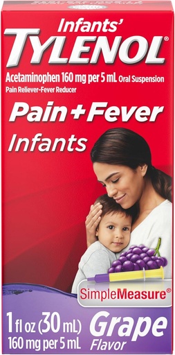 [BRSWIZATBUMAEGQ7] Infants' Tylenol Oral Suspension Liquid Medicine with Acetaminophen, Baby Fever Reducer & Pain Reliever for Minor Aches & Pains, Sore Throat, Headache & Toothache, Grape Flavor, 1 fl. Oz